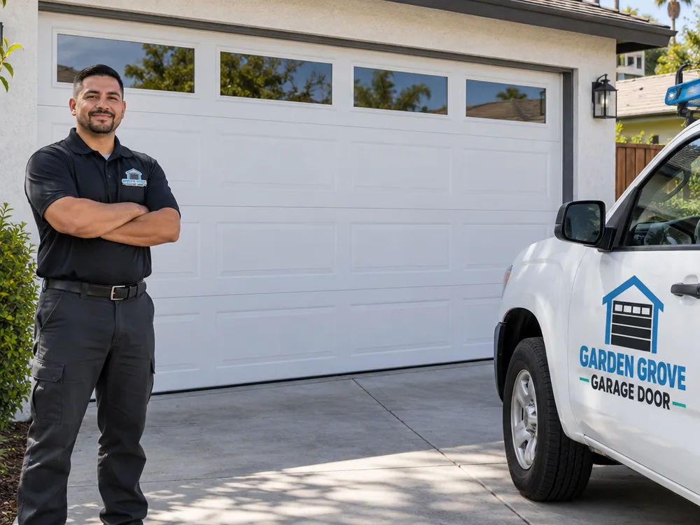 Residential garage door level and closed with even panel gaps and a straight bottom seal